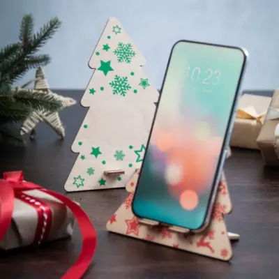 Karácsonyi asztali mobiltelefon-tartó, piros / natúr