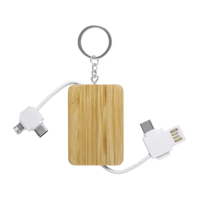 Kulcstartó USB töltőkábellel, fehér / natúr
