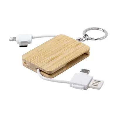 Kulcstartó USB töltőkábellel, fehér / natúr