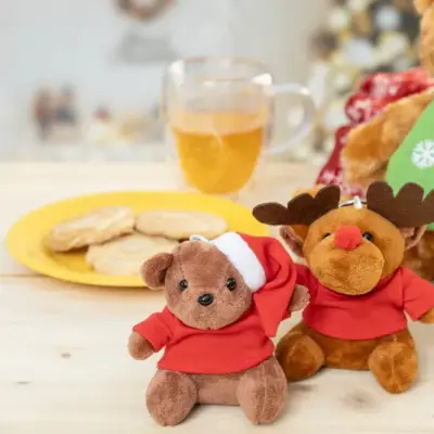 Plüss karácsonyi maci kulcstartó, többszínű