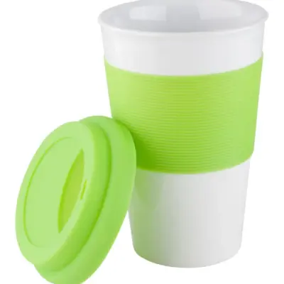 Szilikonos bögre – Soft Touch, lime zöld / fehér