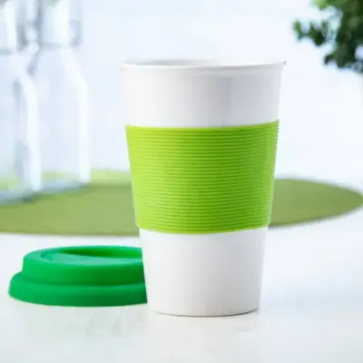 Szilikonos bögre – Soft Touch, lime zöld / fehér
