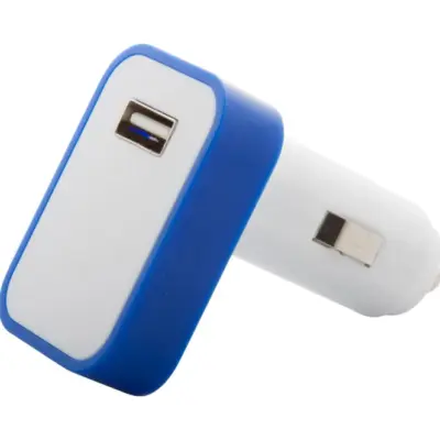 USB-s autós szivargyújtó, kék / fehér